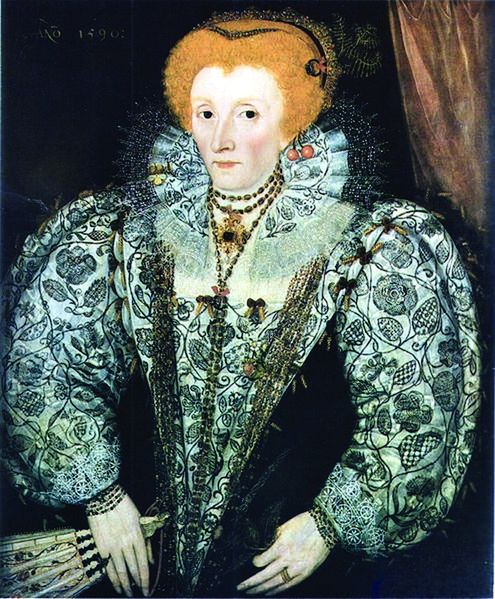 ചിത്രം:Vol5p218 Elizabeth I wearing free-stitched Blackwork sleeves, stomacher, and collar (beneath a sheer linen.jpg